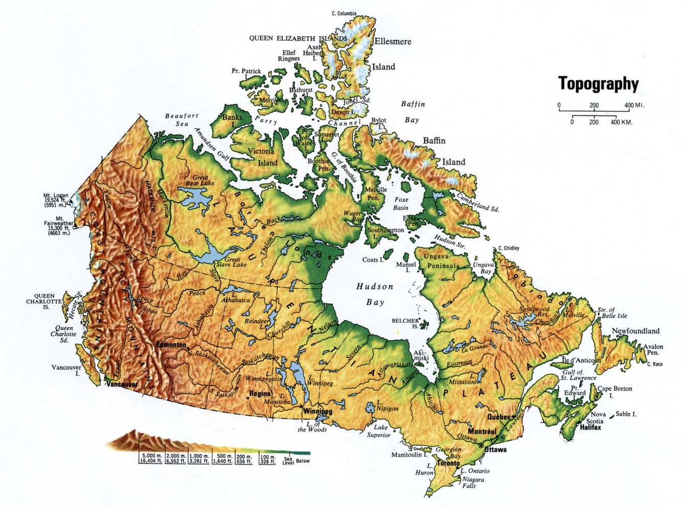 Topographical map of Canada