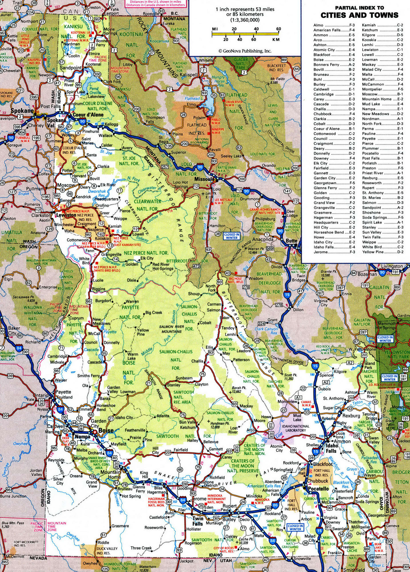 Detailed roads map of Idaho