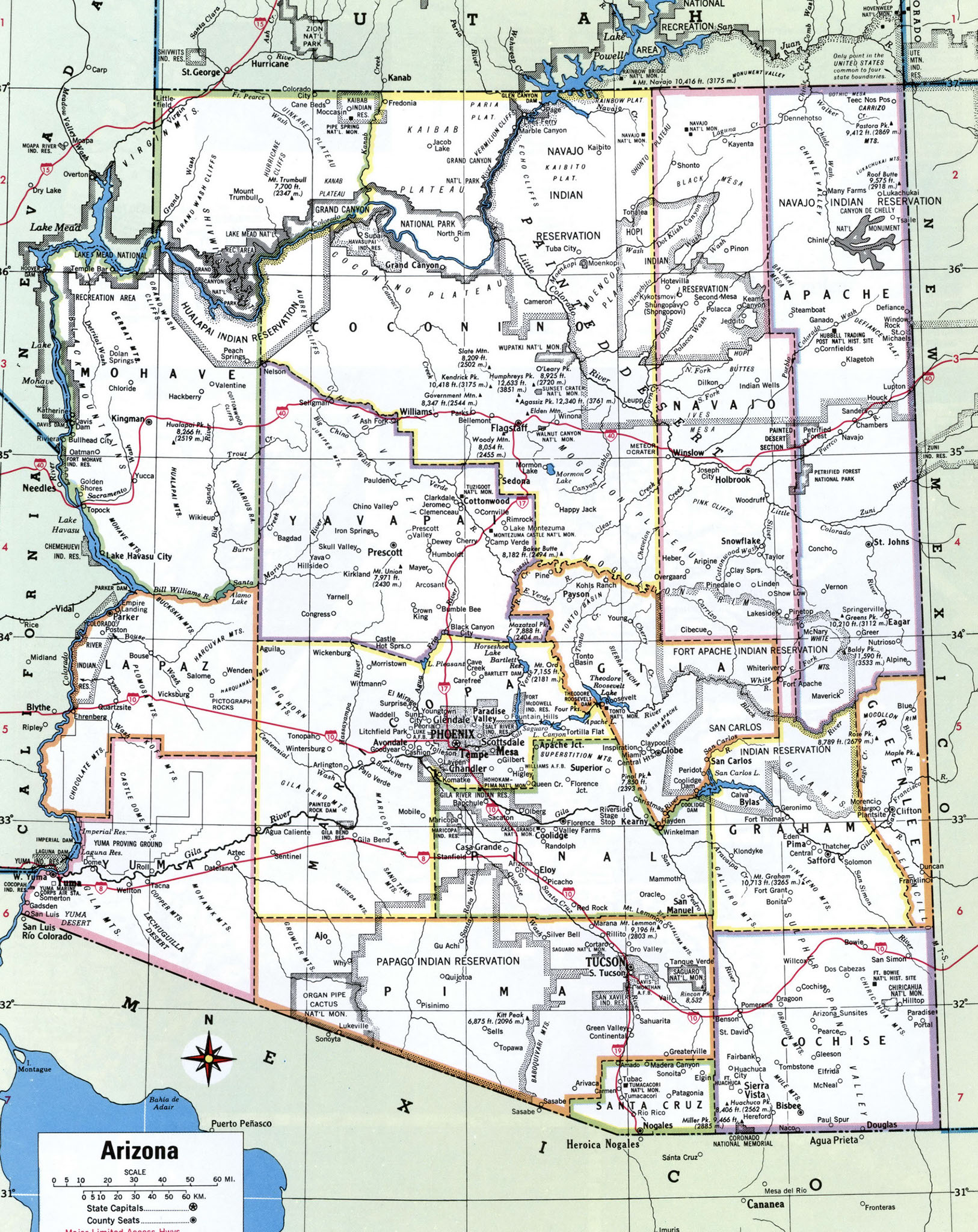 Map of Arizona by county