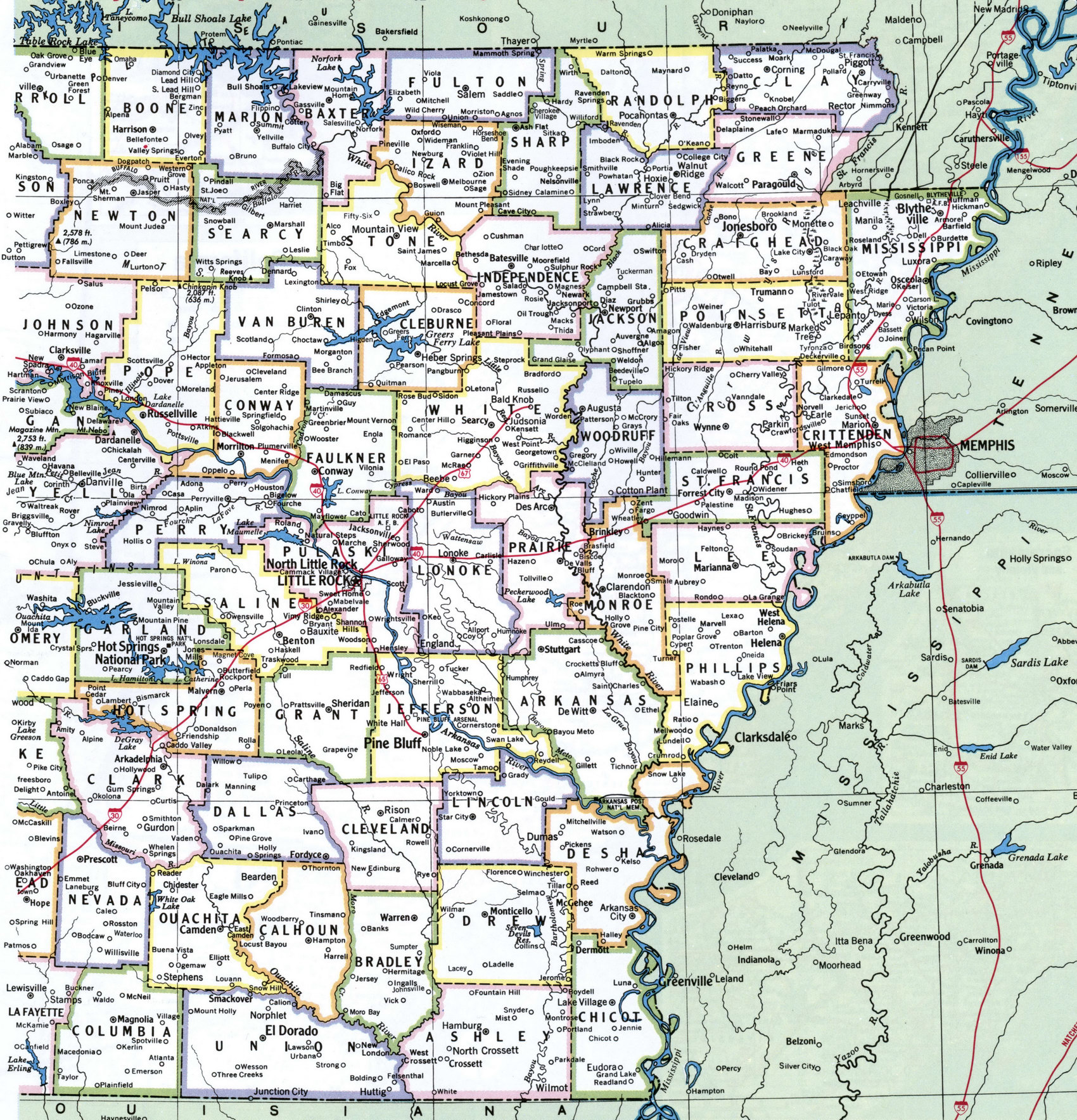 Map of Arkansas by county