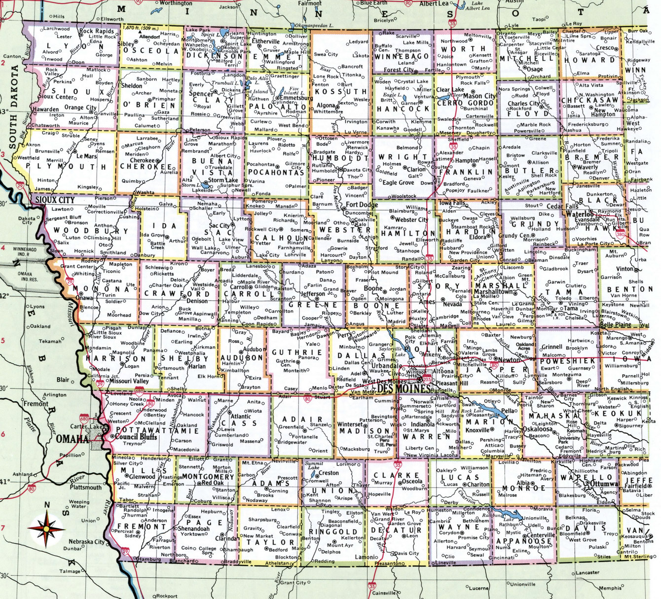 Map of Iowa by county