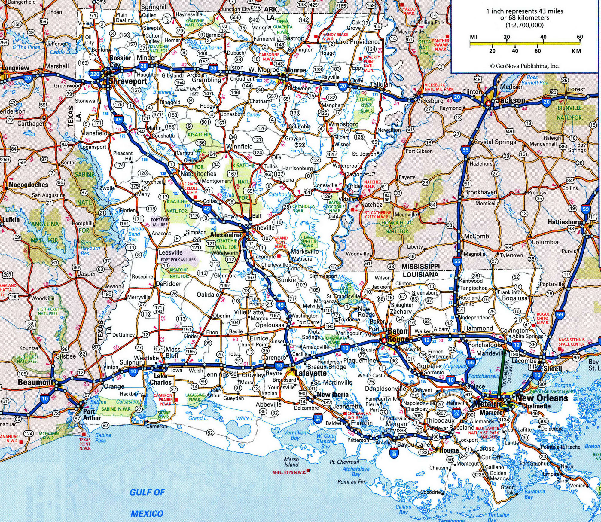 Detailed roads map of Louisiana