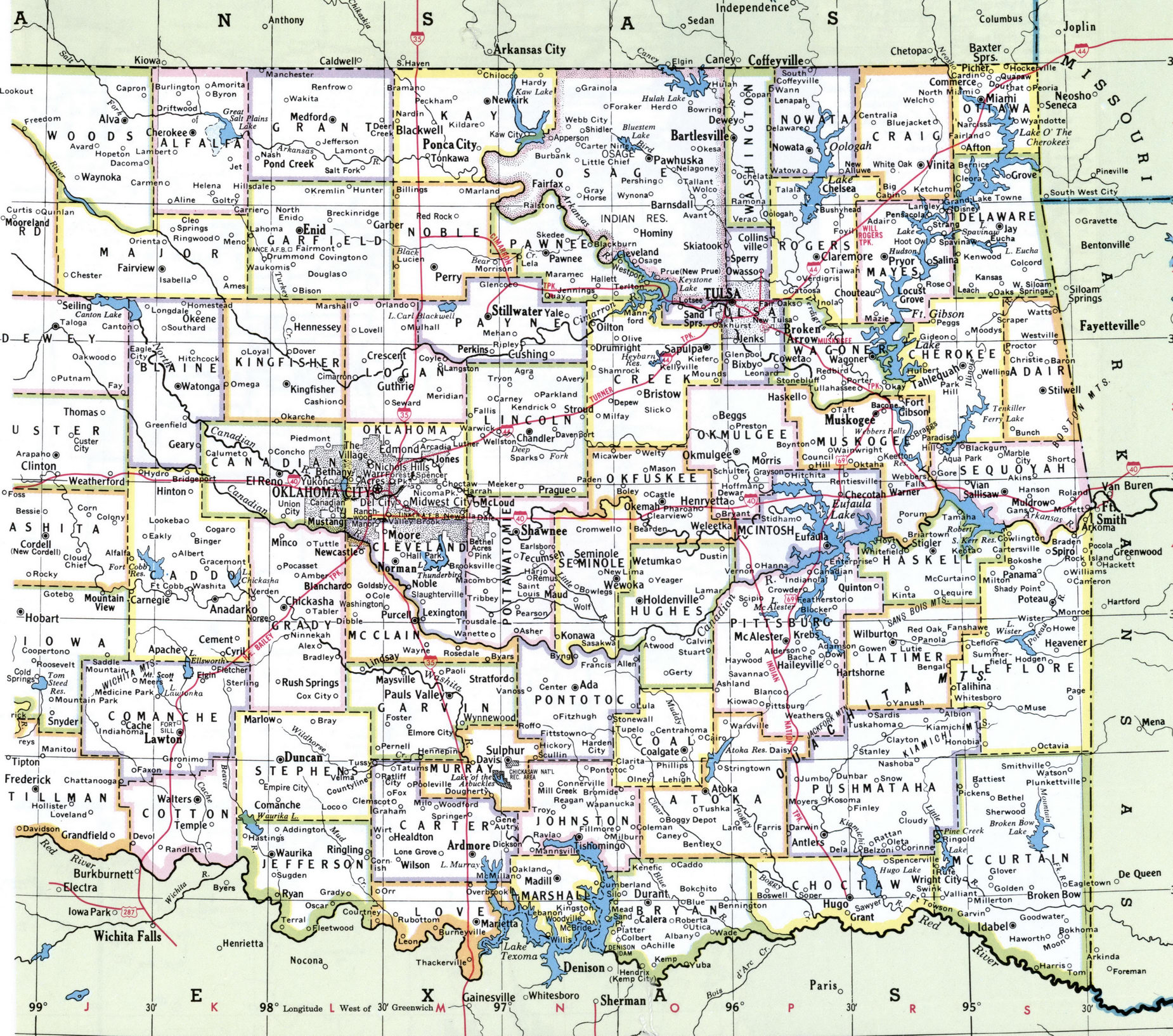 Map of Oklahoma by county