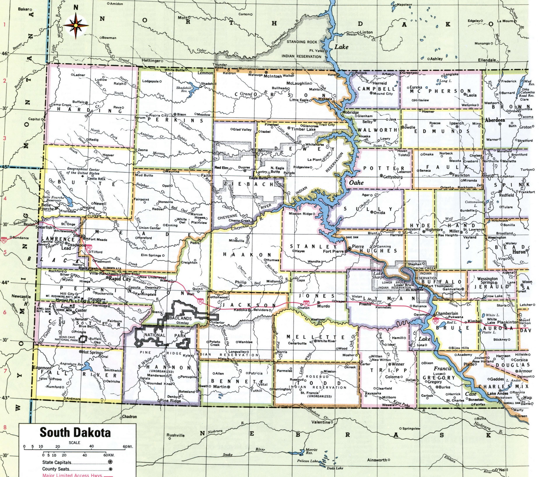 Map of South Dakota by county
