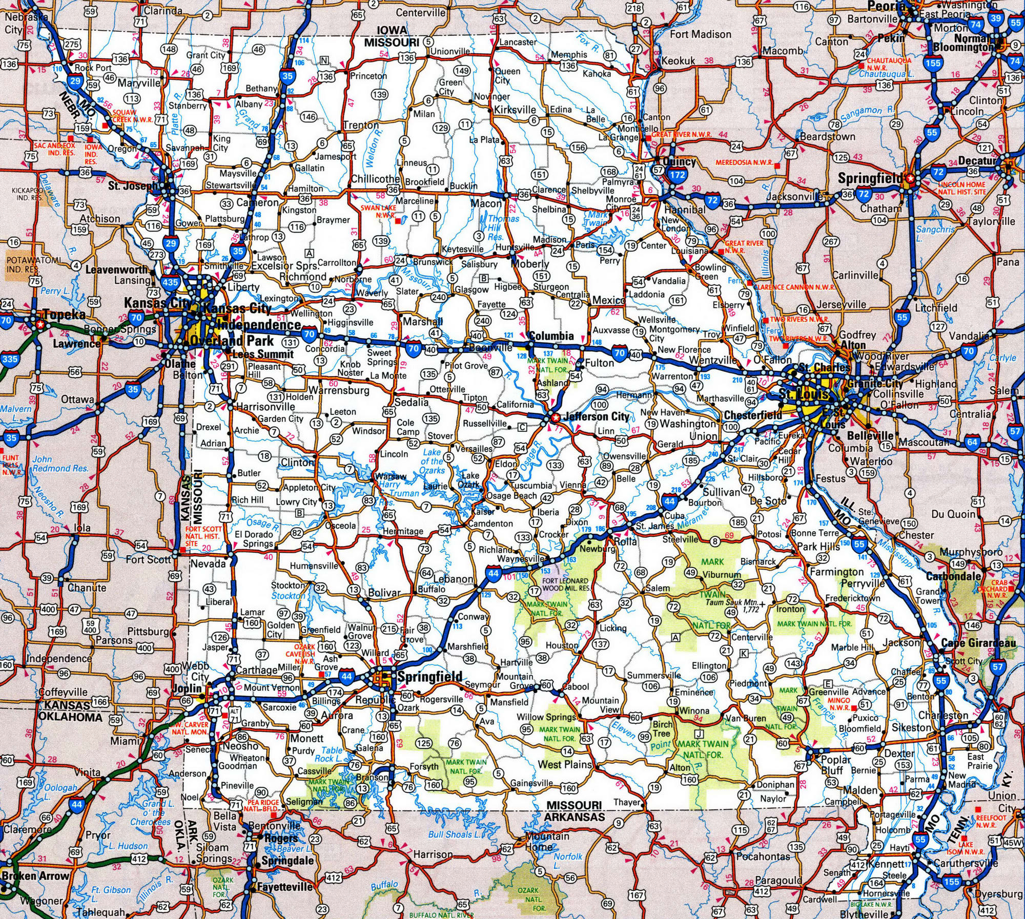 Detailed roads map of Missouri
