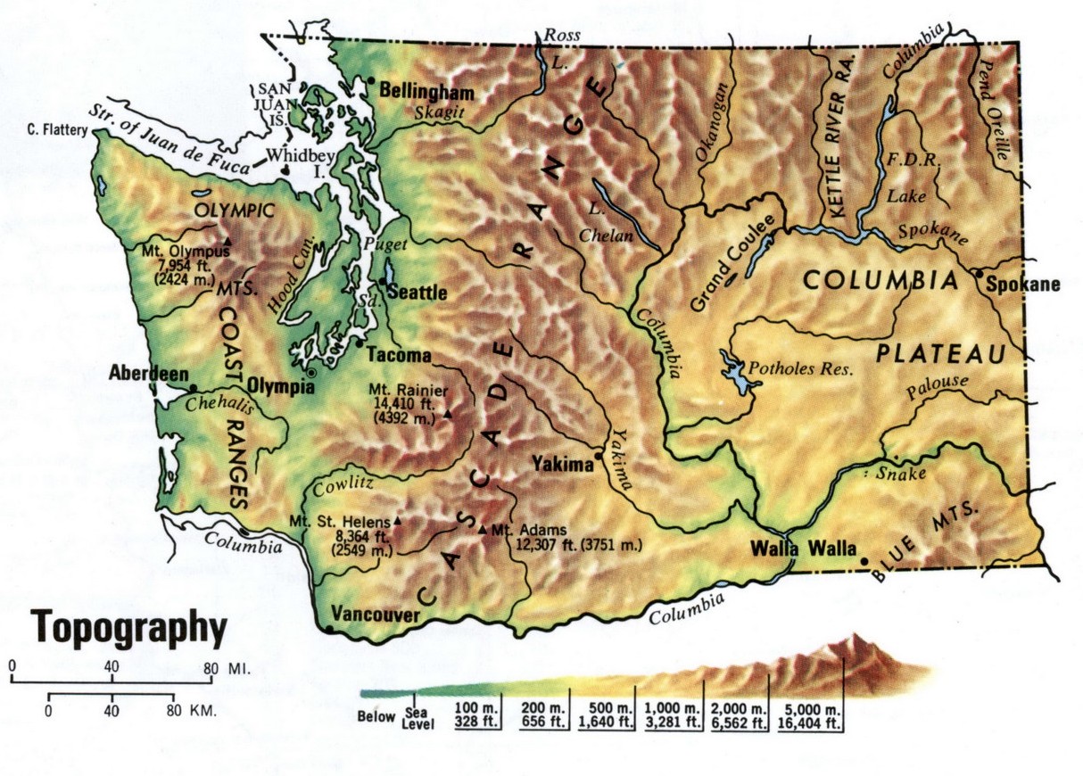 Landscape map of Washington state