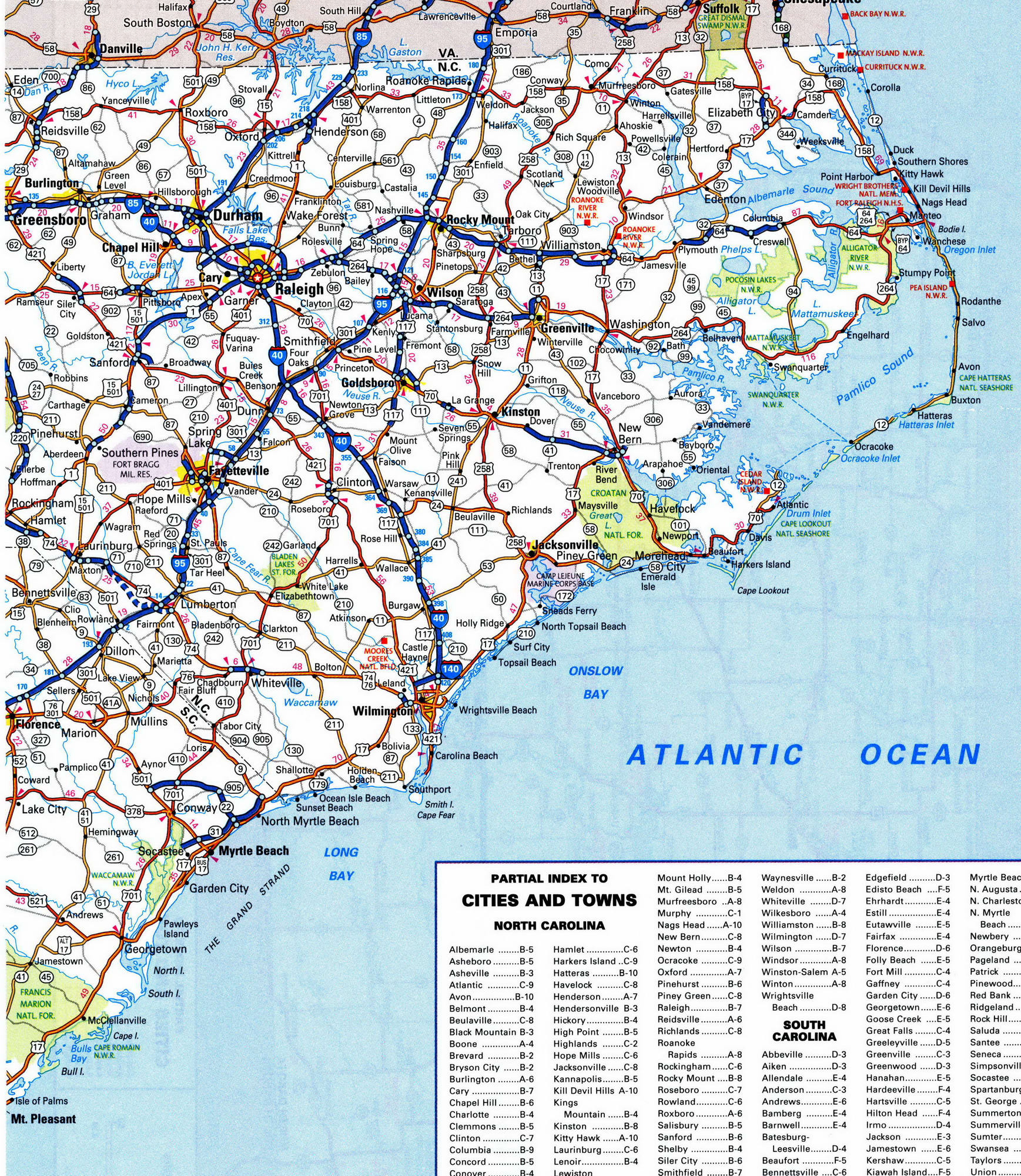 North and South Carolina map