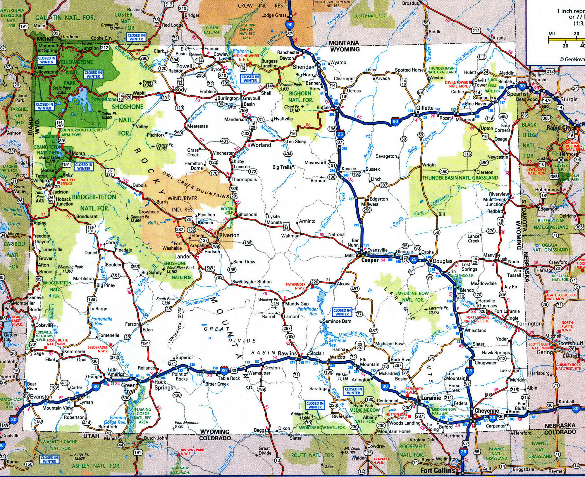 Wyoming Roads Map With Cities And Towns Highway Freeway State Free