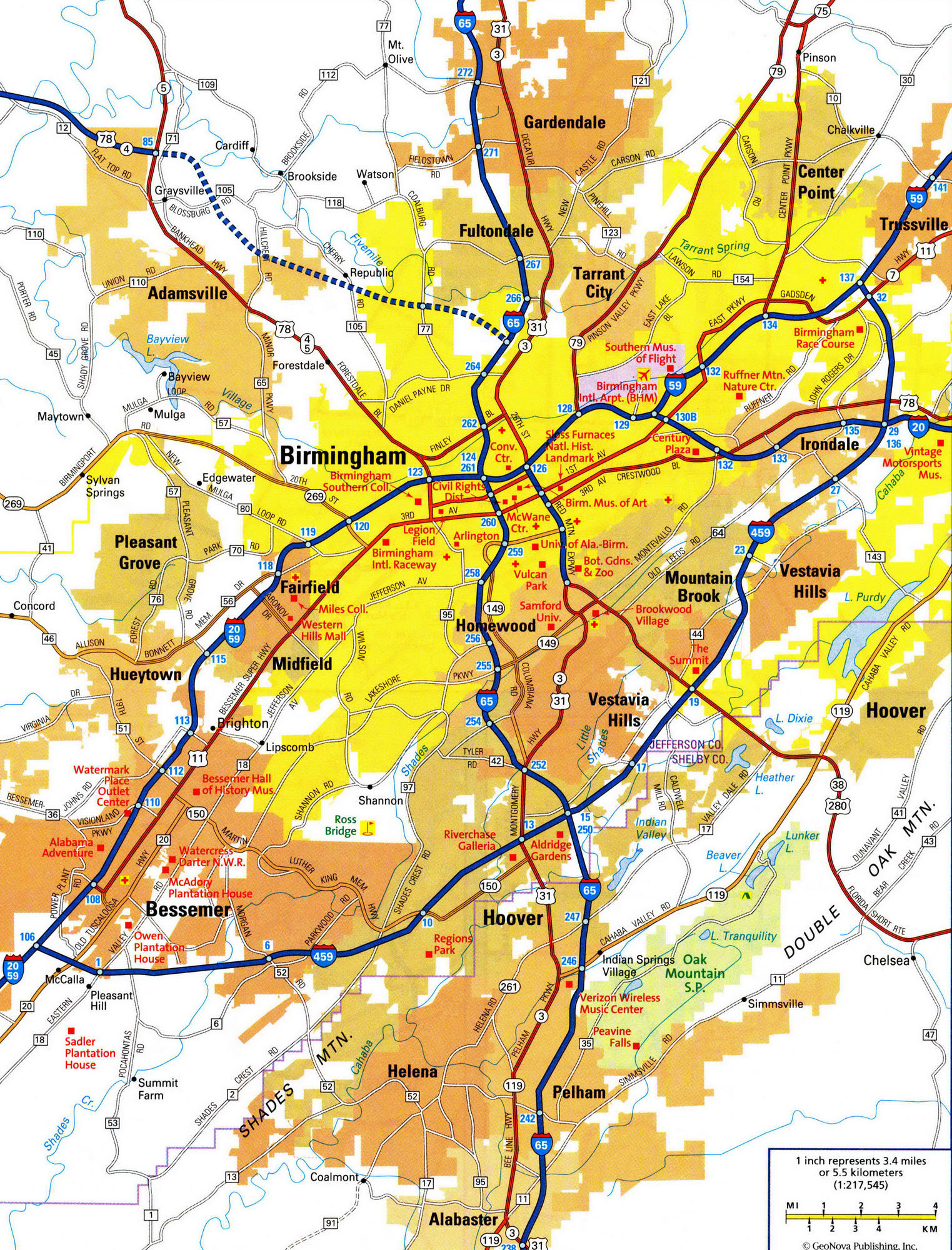 Detailed map of Birmingham
