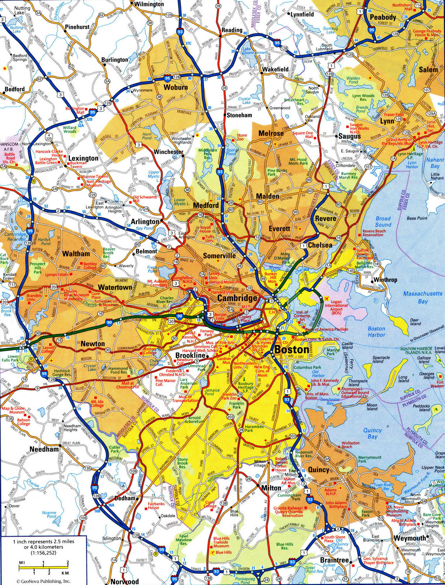 Detailed map of Boston