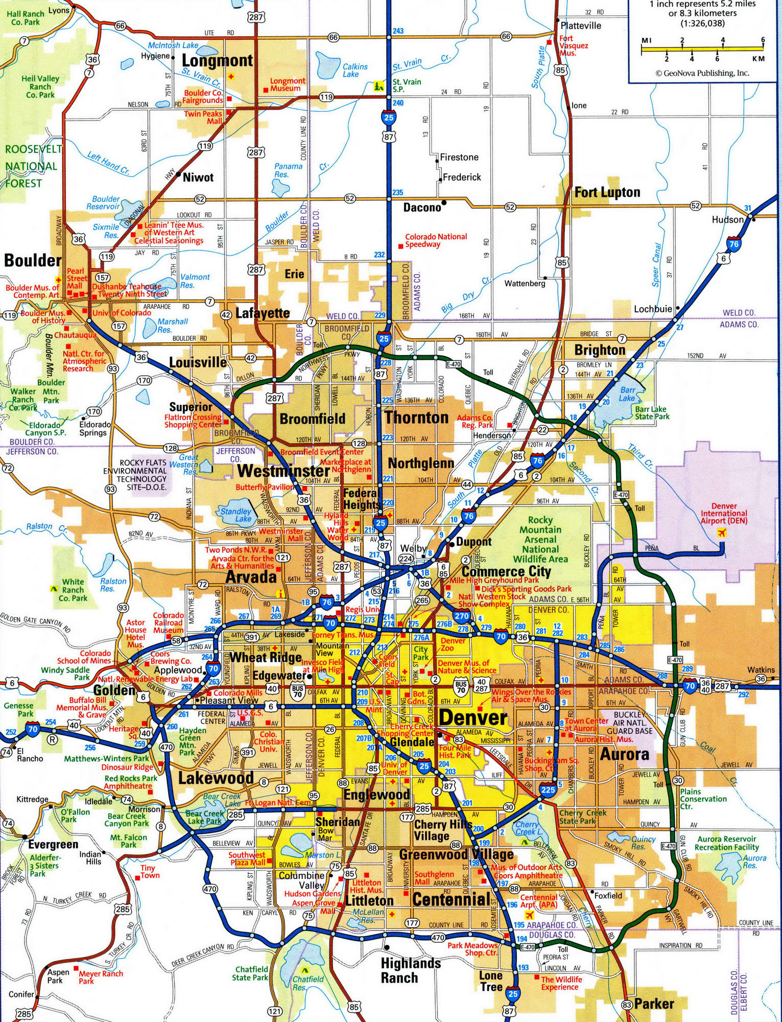 Detailed map of Denver city