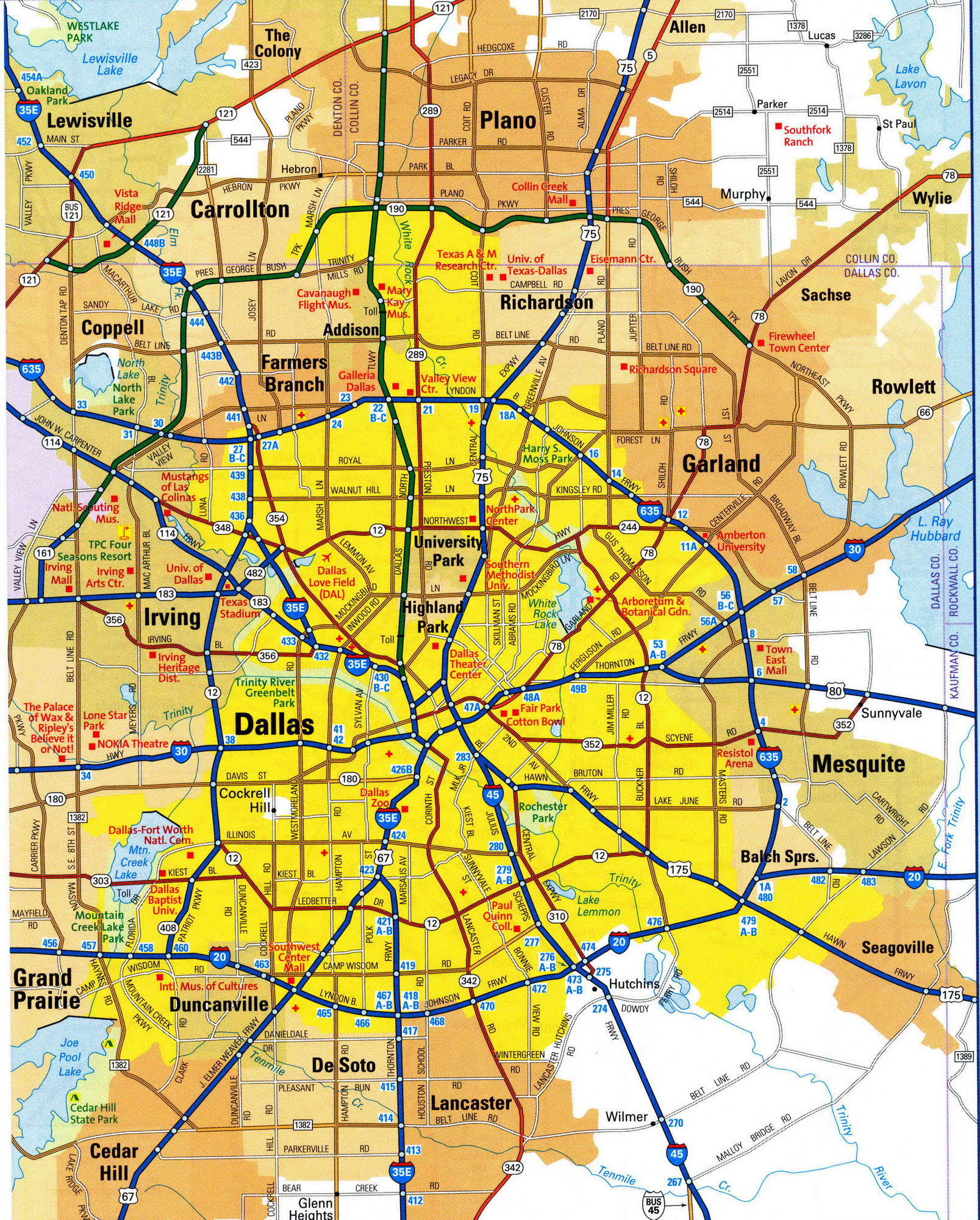 Detailed map of Dallas city