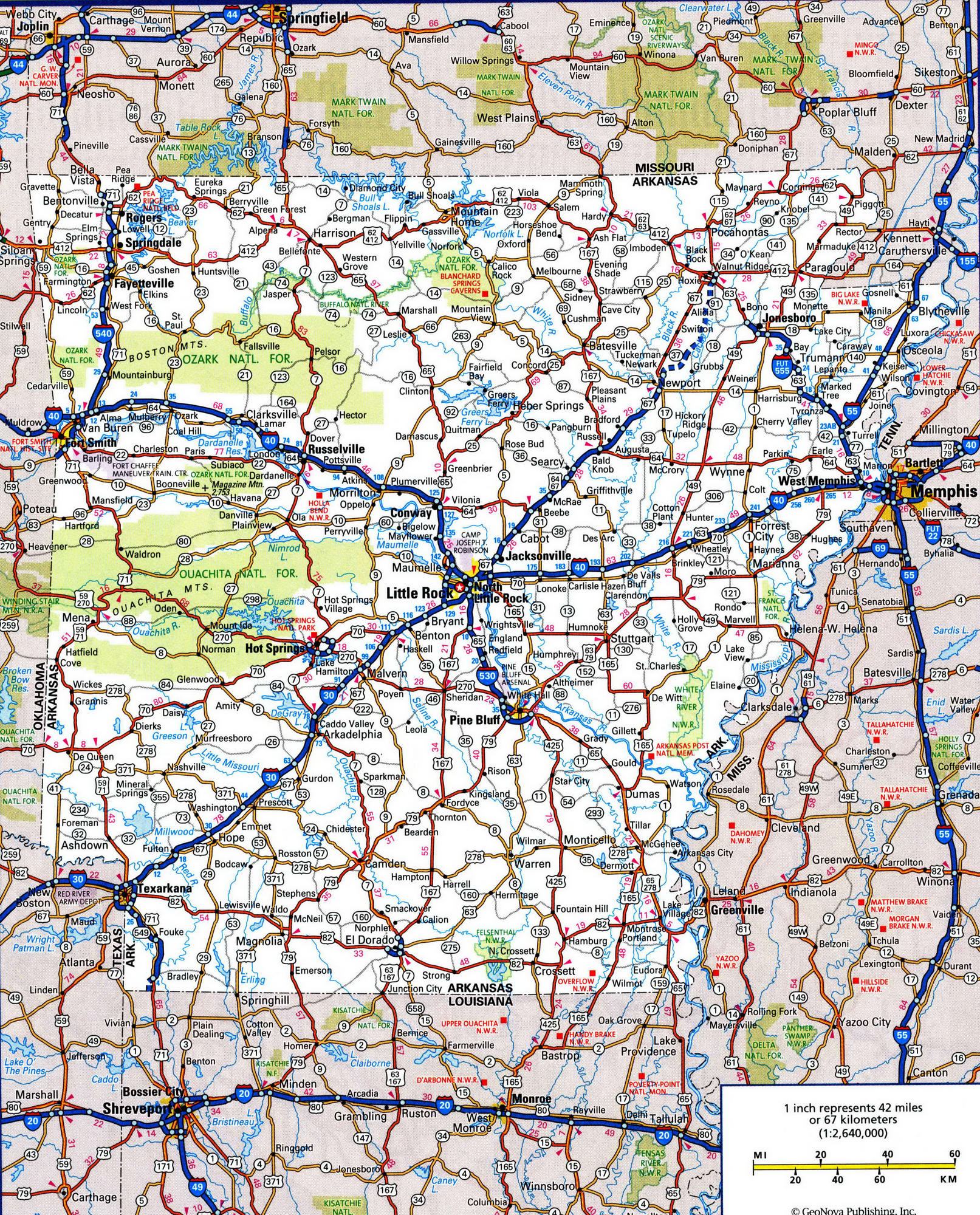Detailed roads map of Arkansas