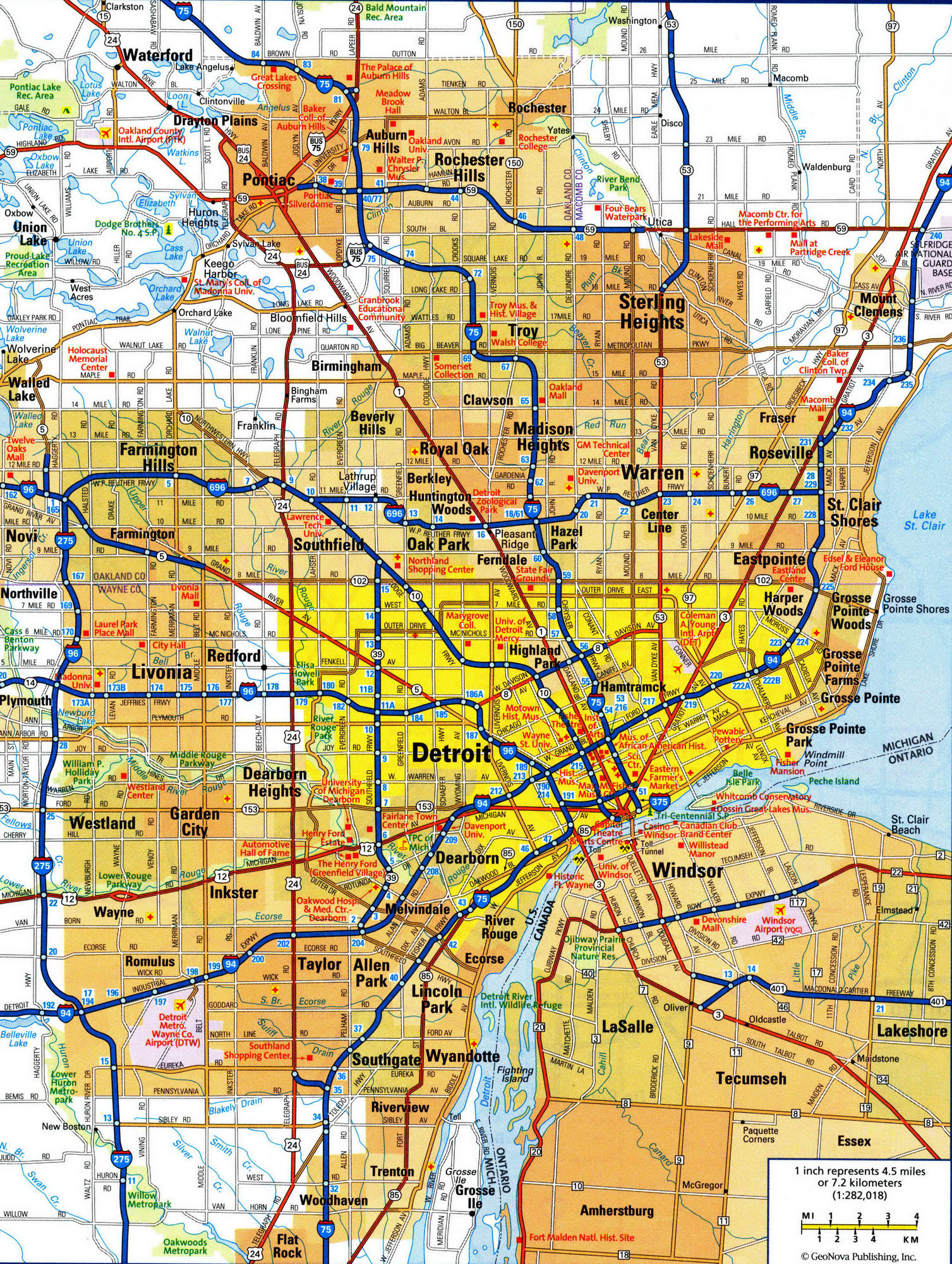 Detailed map of Detroit city