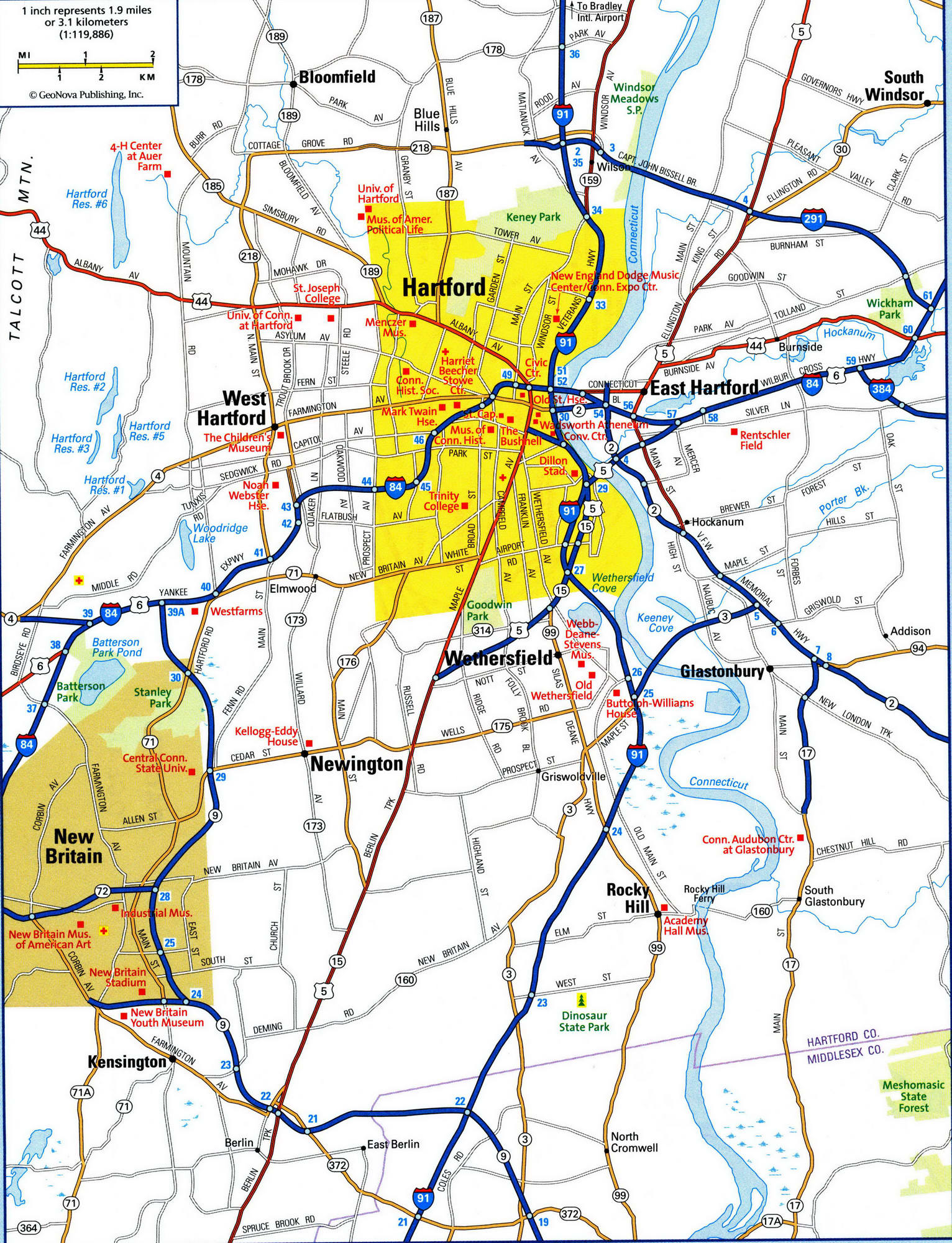 Detailed map of Hartford city