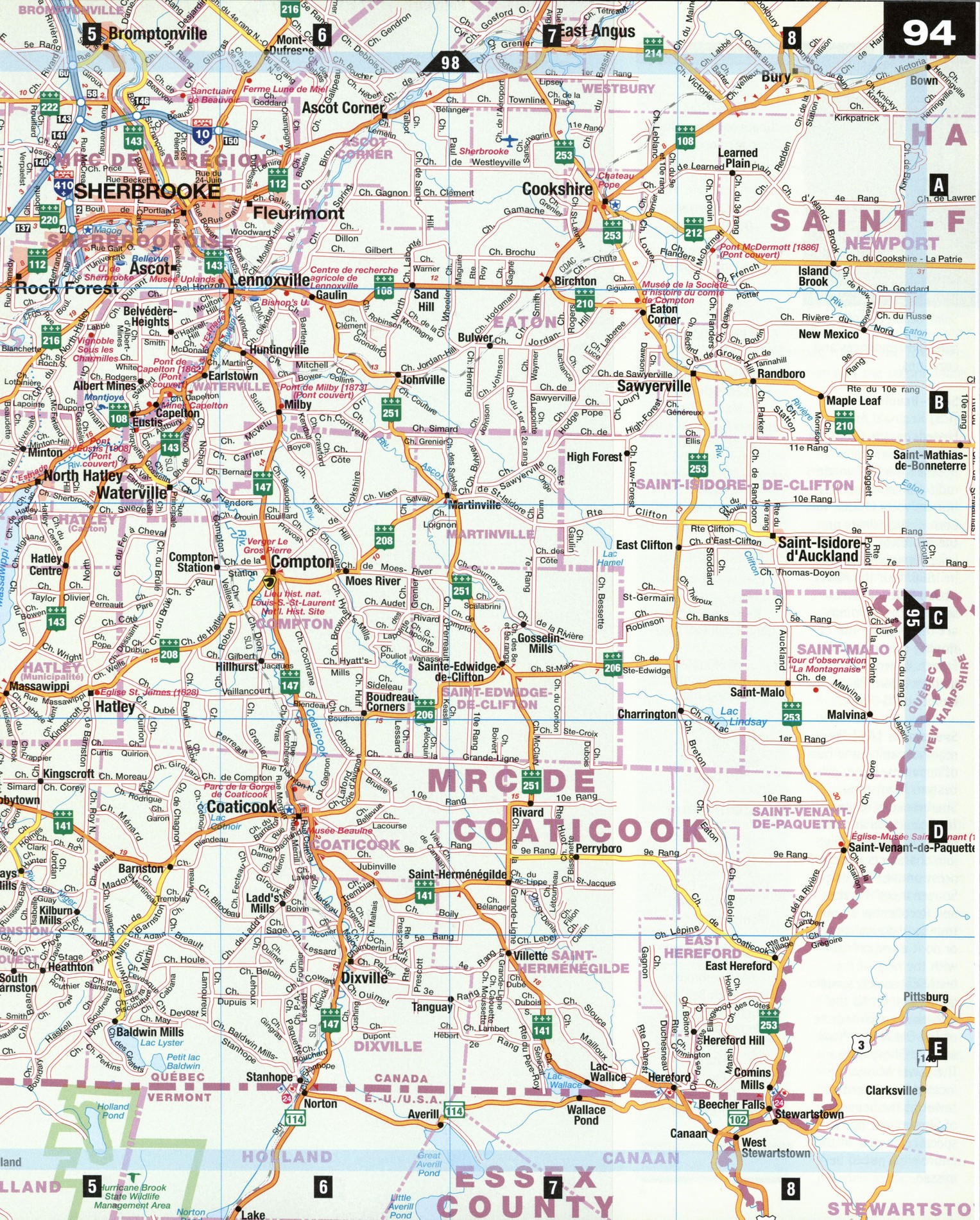 Detailed map of Eastern Townships 