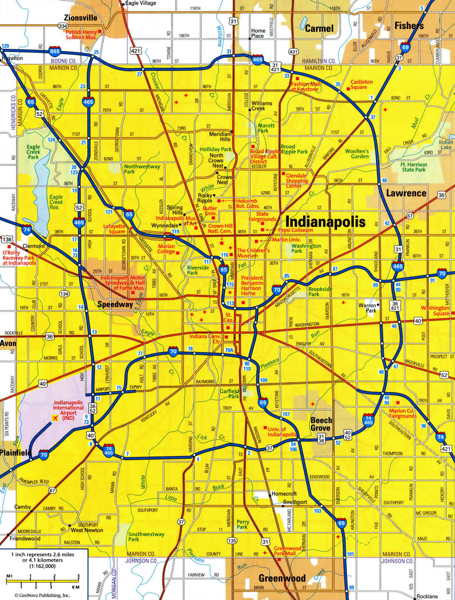 Detailed map of Indianapolis city